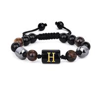LIUYUYOUGO Bracelet Pierre Bracelets De Perles Pour Hommes De 8 Mm Avec Initiale Triple Couche De Pierre Naturelle Œil De Tigre Obsidienne Noire Perles D'Hématite Bracelet Tressé Fait Main Vintag