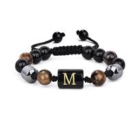 LIUYUYOUGO Bracelet Pierre Bracelets De Perles Pour Hommes De 8 Mm Avec Initiale Triple Couche De Pierre Naturelle Œil De Tigre Obsidienne Noire Perles D'Hématite Bracelet Tressé Vintage Fait Mai