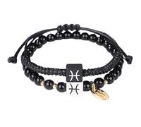 LIUYUYOUGO Bracelet Pierre Lot De 2 Bracelets Tressés À La Main Avec Pierres Précieuses Naturelles Agate Noire Signe Astrologique Cristal Breloque Noire Et Blanche Bracelet D'Amitié Pour Couple