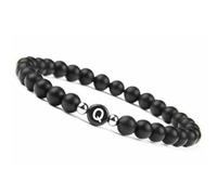 LIUYUYOUGO Bracelet Pierre Naturelle Bracelet Avec Lettres Pour Couples Az Lettre Fait Main Pierres Précieuses Naturelles Initiale Bracelets Perlé 8 Mm Onyx Noir Givré Extensible En Crist