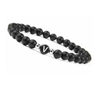 LIUYUYOUGO Bracelet Pierre Naturelle Bracelet Avec Lettres Pour Couples Az Lettre Fait Main Pierres Précieuses Naturelles Initiale Bracelets Perlé 8 Mm Onyx Noir Givré Extensible En Crist