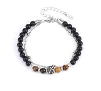 LIUYUYOUGO Bracelet Pierre Naturelle Bracelet De Perles En Onyx Noir Avec Signes Du Zodiaque Pour Femmes Et Hommes Pierre Naturelle Œil De Tigre Cristal Chaîne Rétro Double Couche 12 Constellatio