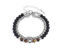 LIUYUYOUGO Bracelet Pierre Naturelle Bracelet De Perles En Onyx Noir Avec Signes Du Zodiaque Pour Femmes Et Hommes Bracelets En Pierre Naturelle Œil De Tigre Rétro À Double Couche Avec 12