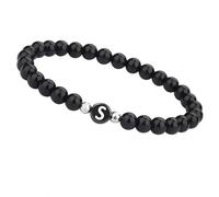 LIUYUYOUGO Bracelet Pierre Naturelle Bracelet De Perles Pour Homme Et Femme Avec Initiale 6 Mm Bracelets De Couple En Pierre Naturelle Cristal D'Agate Noire Élastique Avec Lettre Az Bijoux