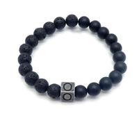 LIUYUYOUGO Bracelet Pierre Naturelle Bracelet En Perles De Cristal D'Agate De Lave Noire En Pierre Naturelle Lettres Az 8 Mm Perles Extensibles Bracelets Initiales Bracelet À Breloque Carré Vieill