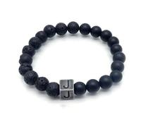 LIUYUYOUGO Bracelet Pierre Naturelle Bracelet En Perles De Cristal D'Agate De Lave Noire En Pierre Naturelle Lettres Az Perles Extensibles De 8 Mm Bracelets Initiales Bracelet À Breloques Carré Vi