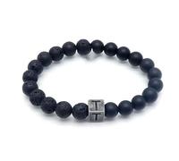 LIUYUYOUGO Bracelet Pierre Naturelle Bracelet En Perles De Cristal D'Agate De Lave Noire En Pierre Naturelle Lettres Az Perles Extensibles De 8 Mm Bracelets Initiales Bracelet À Breloques Carré Vi