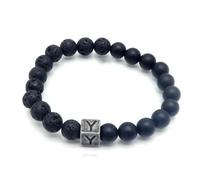 LIUYUYOUGO Bracelet Pierre Naturelle Bracelet En Perles De Cristal D'Agate De Lave Noire En Pierre Naturelle Lettres Az Perles Extensibles De 8 Mm Bracelets Initiales Bracelet À Breloques Carré Vi