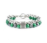 LIUYUYOUGO Bracelet Pierre Naturelle Bracelets De Perles Pour Hommes Bracelet En Cristal De Malachite Naturelle Gravé Punk Double Chaîne Empilable Bijoux De Protection Cadeaux Pour Papa Lui Petit