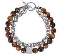 LIUYUYOUGO Bracelet Pierre Naturelle Bracelets De Perles Pour Hommes Chaîne Double Couche Bracelet En Cristal De Pierres Précieuses Tourmaline Naturelle Breloque Carrée Empilable Punk Bi