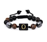 LIUYUYOUGO Bracelet Pierre Naturelle Bracelets De Perles Pour Hommes De 8 Mm Avec Initiale Triple Couche De Pierre Naturelle Œil De Tigre Obsidienne Noire Perles D'Hématite Bracelet Tressé Fait M