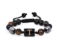 LIUYUYOUGO Bracelet Pierre Naturelle Bracelets De Perles Pour Hommes De 8 Mm Avec Initiale Triple Couche De Pierre Naturelle Œil De Tigre Obsidienne Noire Perles D'Hématite Bracelet Tressé Fait M