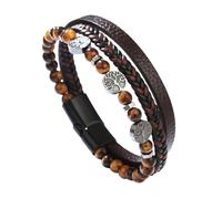 LIUYUYOUGO Bracelet Pierre Naturelle Bracelets En Cuir Et Perles Pour Hommes Avec Arbre De Vie Viking Multicouche Tressé En Pierre Naturelle Œil De Tigre Agate Noire Bracelet Manchette Perlé Bijo