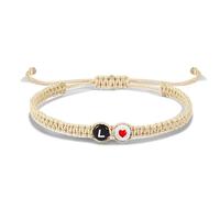 LIUYUYOUGO Bracelet Tressé À La Main Bracelet Avec Lettre Et Cœur Pour Couples Et Amis Initiale Az Charm Bracelets Tressés Corde Abricot Fait Main D'Amitié Réglable Bijoux Personnalis