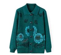 LIUYUYOUGO Cardigan Élégant Femme Cardigan Classique en Tricot pour Femme Imprimé Pivoine Et Strass Idéal pour Les Personnes D'Âge Moyen Ou Âgées Idéal pour Le Printemps Et L'Automne Vert Ta