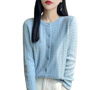 LIUYUYOUGO Cardigan Femme Cardigan en Tricot Épais pour Femme Pull en Laine Torsadée Classique Col Ras du Cou Manches Longues Haut en Tricot Torsadé Cardigans Court Boutonné Au Crochet Mode Auto
