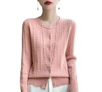 LIUYUYOUGO Cardigan Femme Cardigan en Tricot Épais pour Femme Pull en Laine Torsadée Classique Col Ras du Cou Manches Longues Haut en Tricot Torsadé Cardigans Court Boutonné Au Crochet Mode Auto
