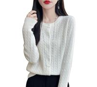 LIUYUYOUGO Cardigan Femme Cardigan en Tricot Épais pour Femme Pull en Laine Torsadée Classique Col Ras du Cou Manches Longues Haut en Tricot Torsadé Cardigans Court Boutonné Au Crochet Mode Auto