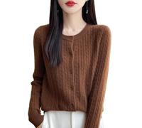 LIUYUYOUGO Cardigan Femme Cardigan en Tricot Épais pour Femme Pull en Laine Torsadée Classique Col Ras du Cou Manches Longues Haut en Tricot Torsadé Cardigans Court Boutonné Au Crochet Mode Auto