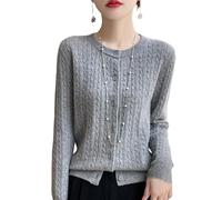 LIUYUYOUGO Cardigan Femme Cardigan en Tricot Épais pour Femme Pull en Laine Torsadée Classique Col Ras du Cou Manches Longues Haut en Tricot Torsadé Cardigans Court Boutonné Au Crochet Mode Auto