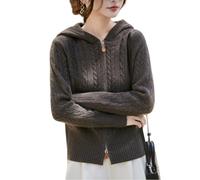 LIUYUYOUGO Cardigan Femme Chic Et Elegant Gilet en Laine Mérinos 100% pour Femme Maille Torsadée Fermeture Éclair Intégrale Sweat-Shirt À Capuche Chaud Et Épais Idéal pour L'Automne Et L'Hiv
