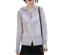 LIUYUYOUGO Cardigan Femme Chic Et Elegant Gilet en Laine Mérinos 100% pour Femme Maille Torsadée Fermeture Éclair Intégrale Sweat À Capuche Pull Chaud Et Épais pour L'Automne Et l'hiver Color