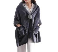 LIUYUYOUGO Chale Femme,Couverture Portable Multidirectionnelle Pour Femme Châle En Polaire Sherpa Enveloppe L'Hiver Cape En Flanelle Épaisse Douce Et Chaude Avec Pompon Poncho Surdimensionné Éch