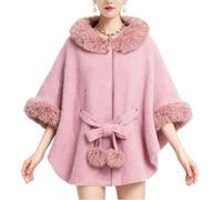 LIUYUYOUGO Chale Femme Gilet Cardigan Chaud À Bordure En Fausse Fourrure Pour Femme Manteau Oversize À Manches 3/4 Cape Duveteuse En Maille Châle/Étole Cape De Mariée/De Fête D'Hiver Avec Cein