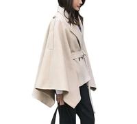 LIUYUYOUGO Chale Femme Manteau Cape Court Pour Femme Élégant Col À Revers En Laine Mélangée Poncho Veste Cape Fluide À Double Boutonnage Châles Manteau Avec Ceinture Veste Caban En Laine D'Hi
