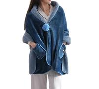 LIUYUYOUGO Châle Femme Poncho Polaire Portable Couverture D'Hiver Écharpe Épaisse Surdimensionnée Avec Pompon En Flanelle Douce Et Confortable