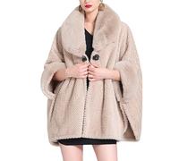 LIUYUYOUGO Châles Femme Poncho Cardigan Femme Grande Taille Cape En Fausse Fourrure Avec Col À Boucle Manteau Cape Luxueux Épais Et Moelleux Châle Et Étole Ruana D'Hiver Vêtement D'Extérieur