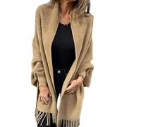 LIUYUYOUGO Châles Femme Poncho Cardigan Pour Femme Mi-Long Châle Cache-Coeur Pull Manteau Élégant Flou Tricoté Cape Écharpe À Franges Avec Manches Chauve-Souris Doux Chaud Moelleux Polaire Ru