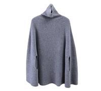 LIUYUYOUGO Châles Femme Poncho Pull Femme 100% Laine Mérinos Châle Et Étole Tricotés Col Roulé Manches Chauve Souris Coupe Ample Gris Taille Unique