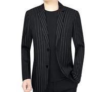 LIUYUYOUGO Costumes Homme Veste Blazer D'Été À Rayures pour Homme Style Décontracté Style Sport Tendance Deux Boutons Légère Coupe Classique Revers Crantés pour Le Bureau Noir Taille XXL