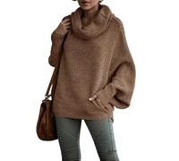 LIUYUYOUGO Etole Femme Chic Mariage Pull Oversize À Col Roulé Et Manches Longues Pour Femme Tricot Ample Et Décontracté Style Poncho D'Hiver Style Streetwear Marron Taille L