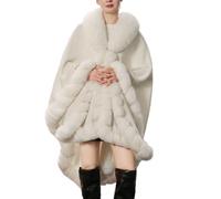 LIUYUYOUGO Etoles Femme Cape En Maille Fine Pour Femme Cardigan Poncho Avec Bordure En Fourrure Cape Tricotée Oversize Châle En Fausse Fourrure Étole Pour Automne Hiver Mariage Soirée Noël Blanc