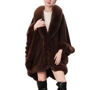 LIUYUYOUGO Etoles Femme Manteau Cape En Maille Fine Pour Femme Cardigan Poncho Avec Bordure En Fourrure Cape Tricotée Oversize Châle En Fausse Fourrure Étole Pour Automne Hiver Mariage Soirée No