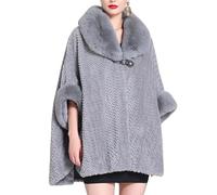 LIUYUYOUGO Etoles Femme Poncho Cardigan Femme Grande Taille Cape/Étole En Fausse Fourrure Avec Col À Boucle Manteau/Manteau Luxueux Épais Et Moelleux Châle/Châle Ruana D'Hiver Vêtement D'Exté