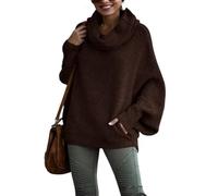 LIUYUYOUGO Etoles Femme Pull Oversize À Col Roulé Et Manches Longues Pour Femme Tricot Ample Et Décontracté Avec Poches Style Poncho D'Hiver Style Streetwear Couleur Café Taille Xs