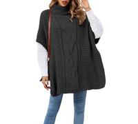 LIUYUYOUGO Etoles Femme Pull Poncho Surdimensionné En Tricot Torsadé Épais Pour Femme Avec Fentes Latérales Col Roulé Ample Et Confortable Style Châle Tendance Superposition Noir Xl