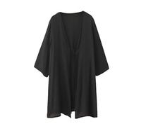 LIUYUYOUGO Femme Cardigan Léger Cardigans en Lin pour Femmes Manches 3/4 Mi-Longs Noués sur Le Devant Haut Transparent Capes en Coton Veste Légère D'Été Chemisier Long Élégant Robe Décontra