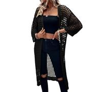 LIUYUYOUGO Femme Cardigan Léger Cardigans Longs D'Été Légers Ouverts sur Le Devant pour Femmes en Tricot Crocheté Manches 3/4 Chauve-Souris Ajourés pour La Plage Hauts Surdimensionnés en Tric