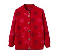 LIUYUYOUGO Gilet Femme Cardigan Tricoté en Jacquard pour Femmes D'Âge Moyen Et Âgées Style Ethnique Doux Et Chaud Style Décontracté pour Grand-Mère Automne Rouge Taille S