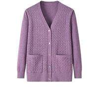 LIUYUYOUGO Gilet Femme Cardigan Tricoté pour Personnes D'Âge Moyen Et Âgées - Haut Décontracté pour Vieilles Dames Cardigan À Boutons en Tricot Torsadé Pull À Manches Longues À Col Ras du