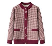 LIUYUYOUGO Gilet Femme,Cardigans d'hiver pour Femmes Doublés De Polaire Cardigan Tricoté pour Personnes D'Âge Moyen Et Âgées Pull À Carreaux pour Grand-Mère Manteau en Tricot Sherpa Épais Et