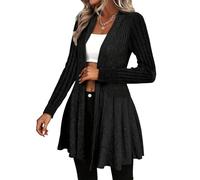 LIUYUYOUGO Gilet Femme Cardigans Longs pour Femmes Cardigans Longs en Crochet Boyfriend en Cascade Cardigan Mi-Long en Tricot Épais Côtelé Pull Élégant en Tricot À Volants Veste Manteau Long N