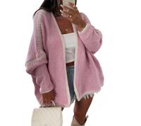 LIUYUYOUGO Gilet Femme,Cardigans Surdimensionnés en Tricot Épais À Manches Longues pour Femmes Pull Ouvert sur Le Devant Manteau en Tricot À Épissure Contrastée À La Mode Manteaux Amples Auto