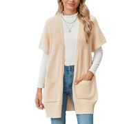 LIUYUYOUGO Gilet Femme Chic Cardigan en Maille Épaisse Surdimensionné pour Femme Ouvert sur Le Devant Manches Courtes Côtelé Vêtement D'Extérieur Décontracté Long Automne-Hiver Ample Pull Ma