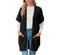 LIUYUYOUGO Gilet Femme Chic Cardigan en Maille Épaisse Surdimensionné pour Femme Ouvert sur Le Devant Manches Courtes Côtelé Vêtement D'Extérieur Décontracté Long Automne-Hiver Ample Pull Ma