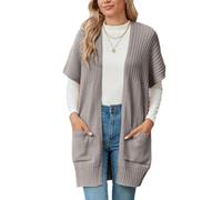 LIUYUYOUGO Gilet Femme Chic Cardigan Long Tricoté pour Femme Surdimensionné Ample Manches Chauve-Souris Cardigans Cape Élégant Ouvert sur Le Devant Long Cascade 2 Poches Tricot Uni Pull Veste Ma
